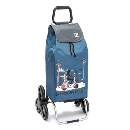 Chariot de courses pliable SIDEBAG - Sac 55L imperméable - 6 roues - Design Bleu US