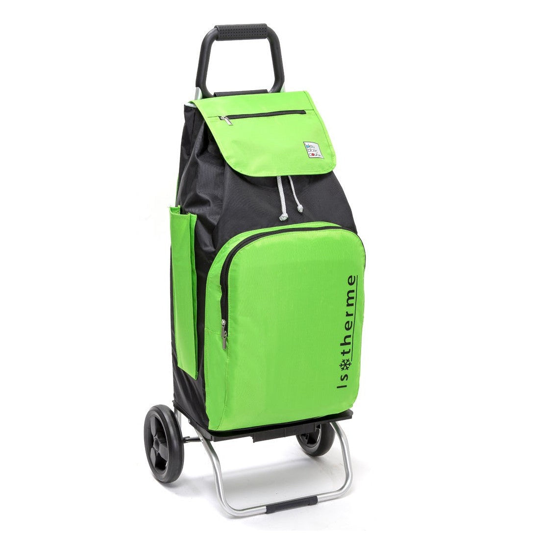 Chariot de courses pliable Buggy - Sac isotherme 65L - 2 roues - Vert Noir