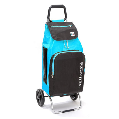 Chariot de courses pliable Buggy - Sac 65L isotherme - 2 roues - Turquoise Noir