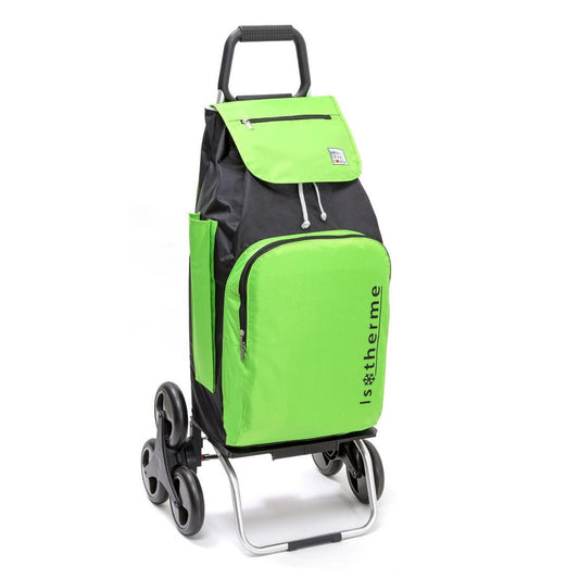 Chariot de courses pliable Buggy - Sac isotherme 65L - 6 roues - Vert Noir