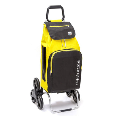 Chariot de courses pliable Buggy - Sac isotherme 65L - 6 roues - Jaune Noir